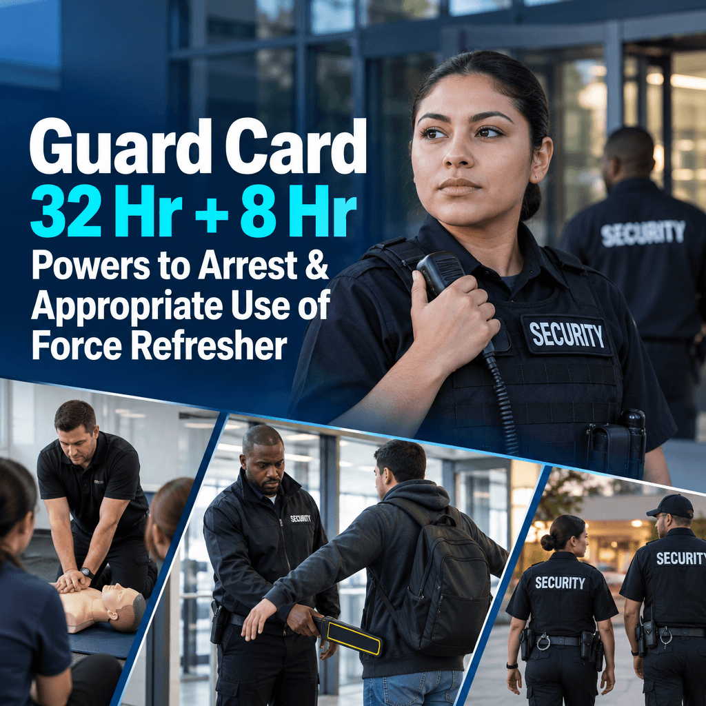 Guard Card 32 Hr + 8 Hr Powers to Arrest & Appropriate Use of Force Refresher
